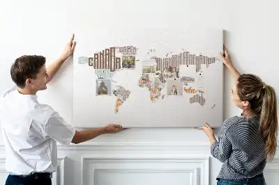Printed Cork Memo Board World map colorful letters