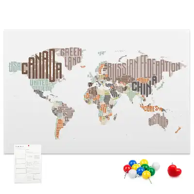 Printed Cork Memo Board World map colorful letters