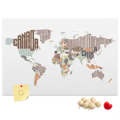Printed Cork Memo Board World map colorful letters
