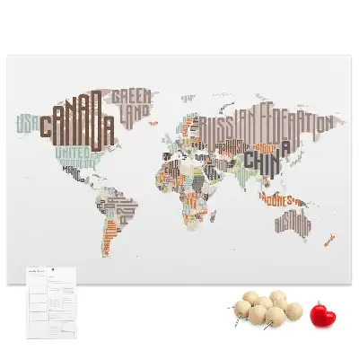 Printed Cork Memo Board World map colorful letters