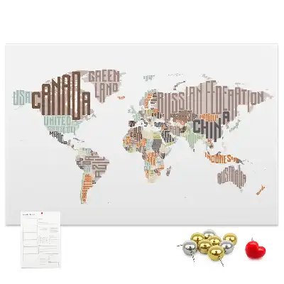 Printed Cork Memo Board World map colorful letters