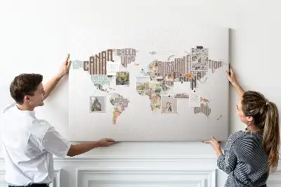 Printed Cork Memo Board World map colorful letters
