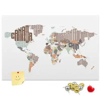 World Map Printed Cork Memo Board with Colorful Letters