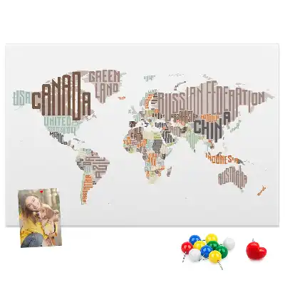World Map Printed Cork Memo Board with Colorful Letters