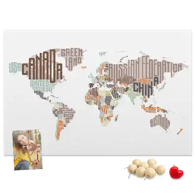 World Map Printed Cork Memo Board with Colorful Letters