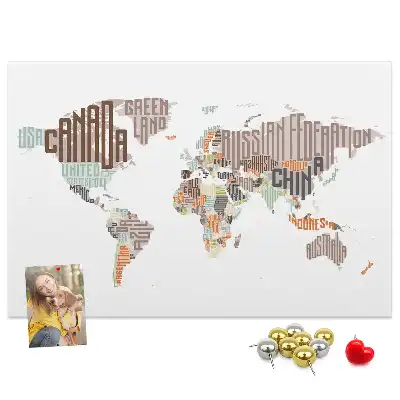 World Map Printed Cork Memo Board with Colorful Letters