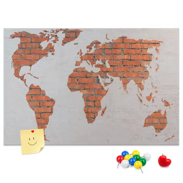 Printed Cork Board World Map Brick Design