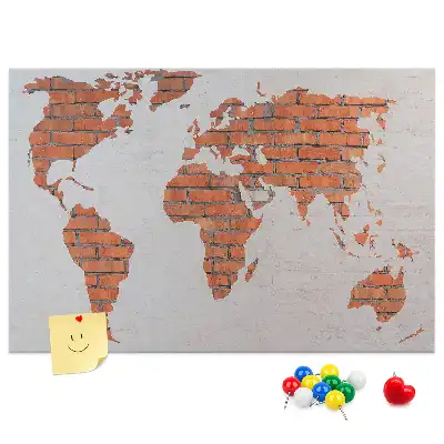Printed Cork Board Brick world map