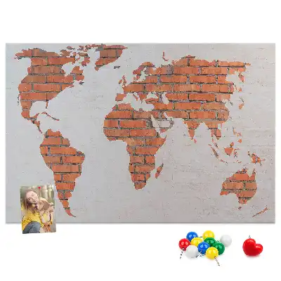 Printed Cork Board World Map Brick Design