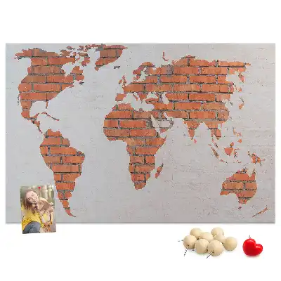 Printed Cork Board World Map Brick Design