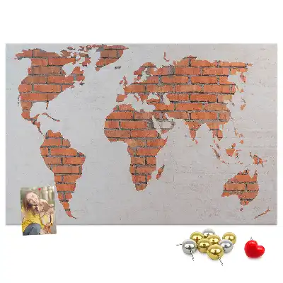 Printed Cork Board World Map Brick Design
