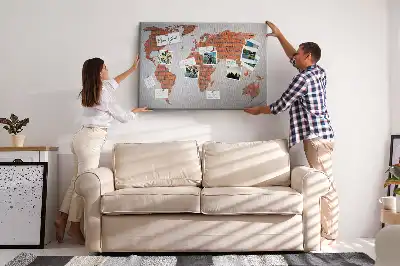 Printed Cork Board World Map Brick Design
