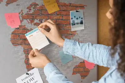 Printed Cork Board World Map Brick Design