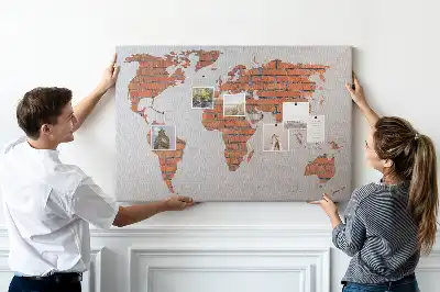 Printed Cork Board World Map Brick Design