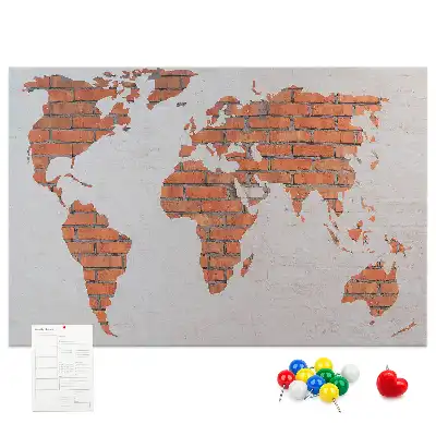 Printed Cork Board World Map Brick Design