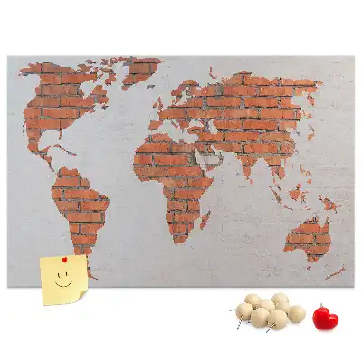 Printed Cork Board World Map Brick Design