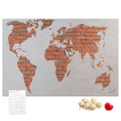 Printed Cork Board World Map Brick Design