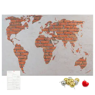Printed Cork Board World Map Brick Design