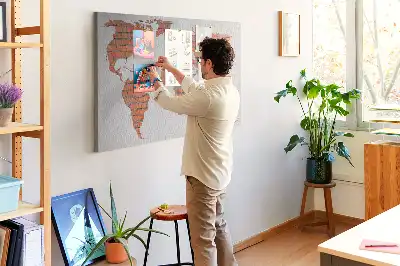 Printed Cork Board World Map Brick Design