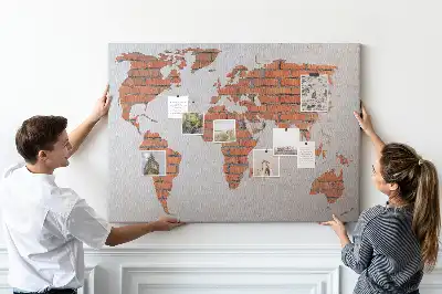 Printed Cork Board World Map Brick Design