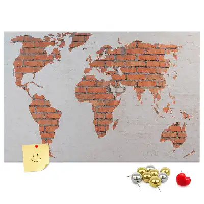 Printed Cork Board World Map Brick Design