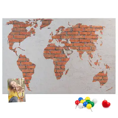 Printed Cork Board World Map Brick Design