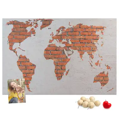 Printed Cork Board World Map Brick Design