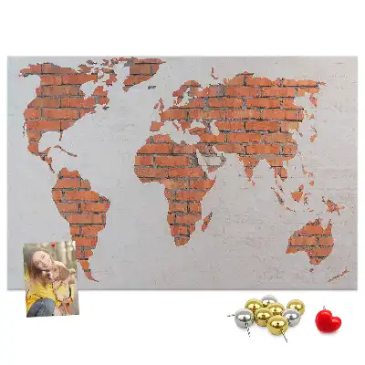 Printed Cork Board World Map Brick Design