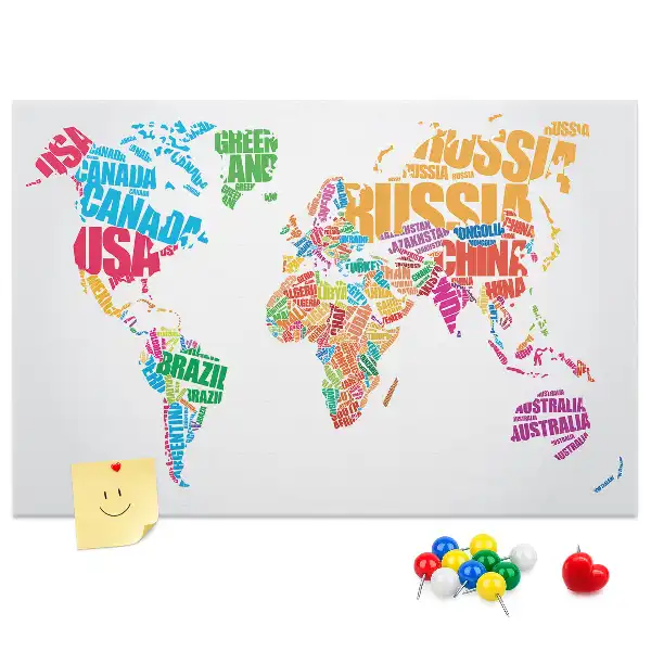 Cork memo board Colorful country names