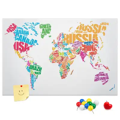 Cork Memo Board with Colorful Country Names