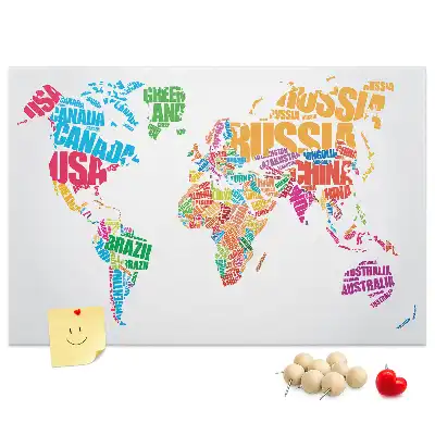 Cork Memo Board with Colorful Country Names