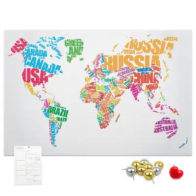 Cork Memo Board with Colorful Country Names