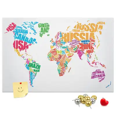 Cork Memo Board with Colorful Country Names