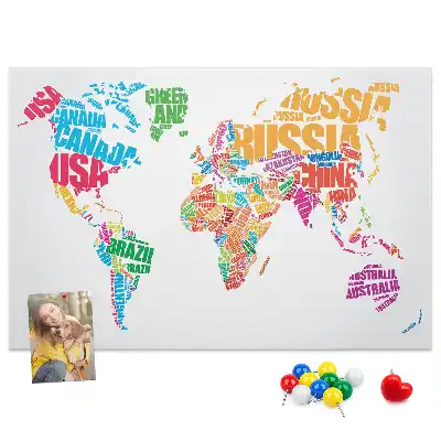 Cork Memo Board with Colorful Country Names