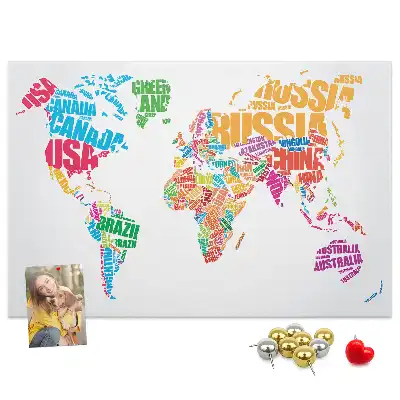 Cork memo board Colorful country names
