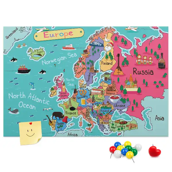 Printed Cork Board Map of Europe