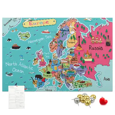 Printed Cork Board Map of Europe