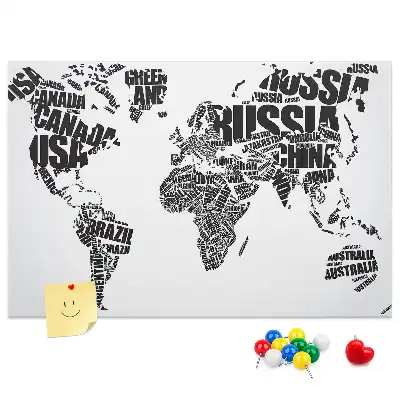 World Map Printed Cork Memo Board with Typography Design
