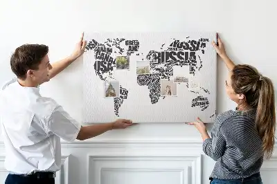 World Map Printed Cork Memo Board with Typography Design