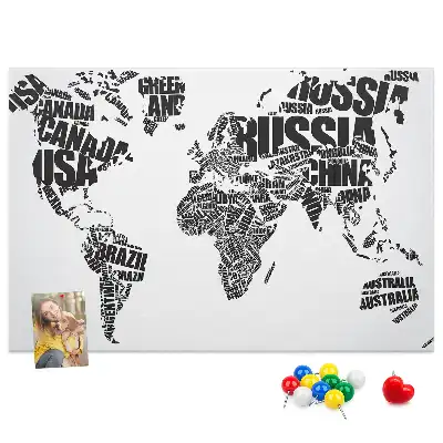 World Map Printed Cork Memo Board with Typography Design
