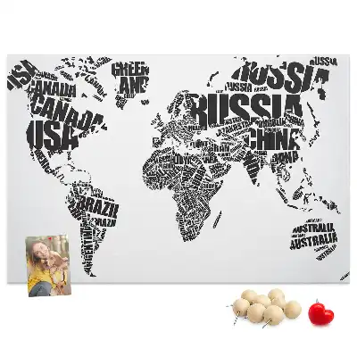 World Map Printed Cork Memo Board with Typography Design