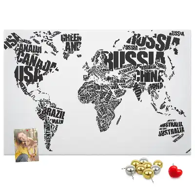 World Map Printed Cork Memo Board with Typography Design