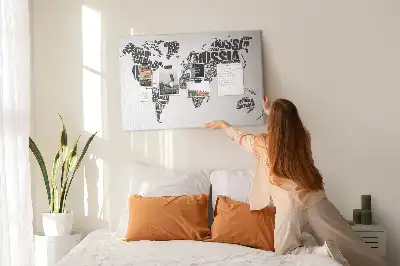 World Map Printed Cork Memo Board with Typography Design