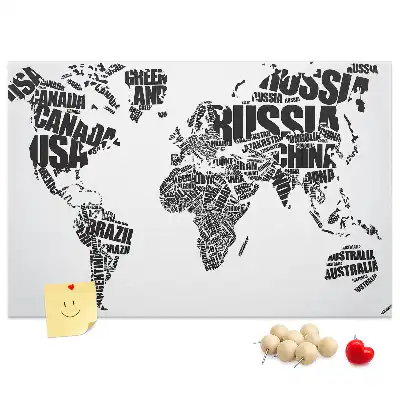 World Map Printed Cork Memo Board with Typography Design