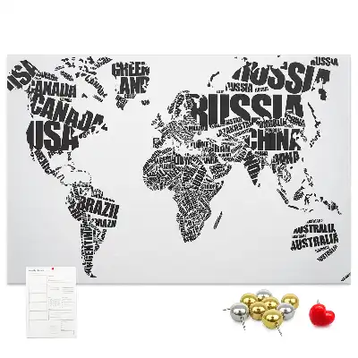 World Map Printed Cork Memo Board with Typography Design