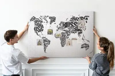 World Map Printed Cork Memo Board with Typography Design
