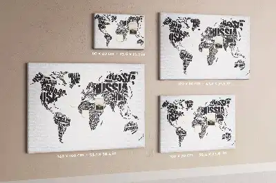 Printed Cork Memo Board World map made of typography