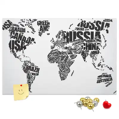 World Map Printed Cork Memo Board with Typography Design