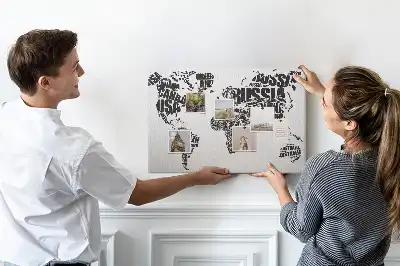 World Map Printed Cork Memo Board with Typography Design