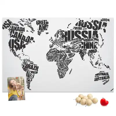 World Map Printed Cork Memo Board with Typography Design